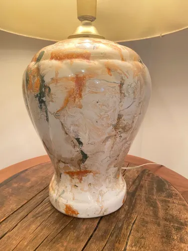 Abajur Grande em Cerâmica com Cúpula de Tecido