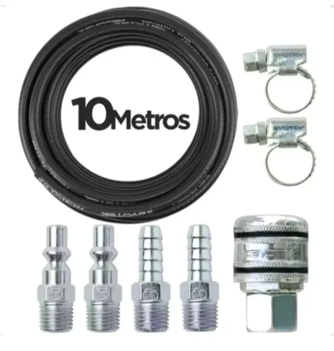 MANGUEIRA 10M BORRACHA PARA COMPRESSOR/PISTOLA E FERRAMENTAS PNEUMÁTICO COM JOGO DE 