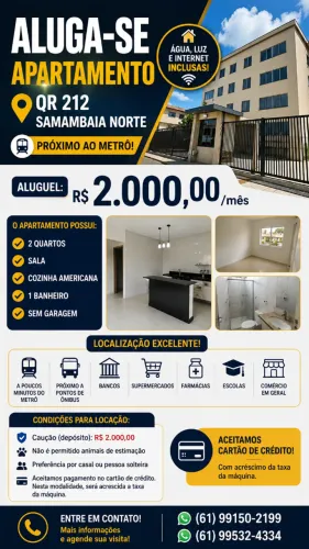 Alugo Apartamento 2 Quartos - QR 212 Samambaia Norte - Próximo ao Metrô