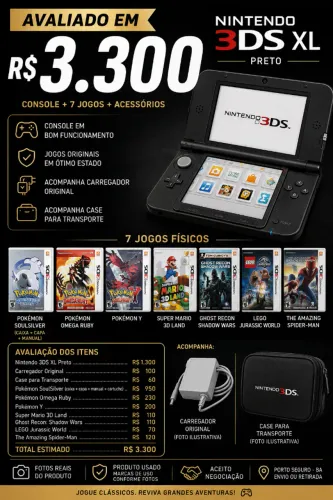 Nintendo 3DS XL + 7 Jogos