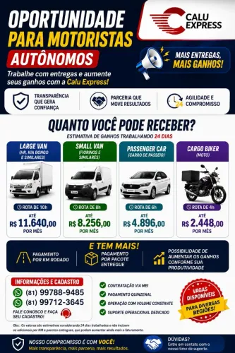 OPORTUNIDADE PARA MOTORISTAS AUTÔNOMOS - CALU EXPRESS