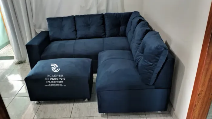 Sofá Canto L com Puff em Suede - Direto da Fábrica