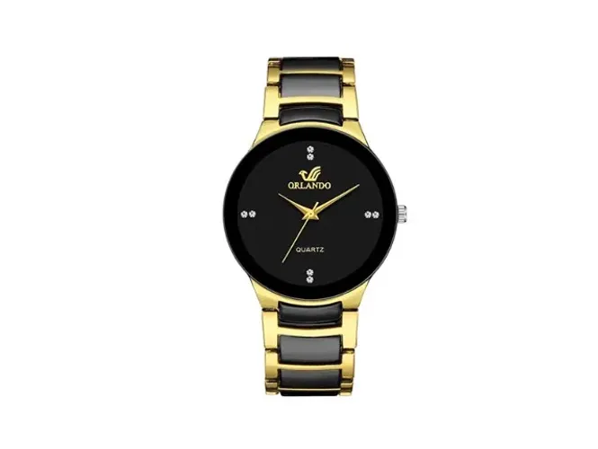 Relógio Masculino de Quartzo, Aço Com Strass e Mostrador Preto