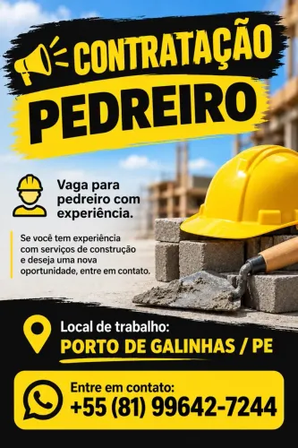 CONTRATA-SE PEDREIRO - PORTO DE GALINHAS/PE