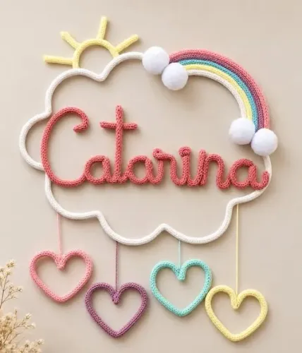 Enfeite de porta personalizado em tricotin | Nome do bebê | Decoração infantil