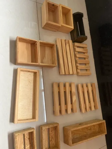 Lote caixas madeiras suporte saboaria decoração artesanato novo
