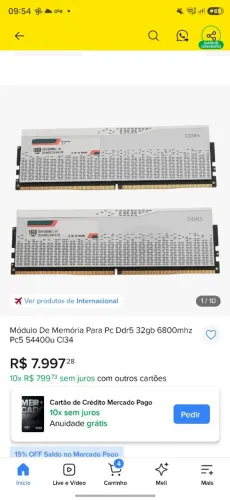 Memória Ddr5 32gb 6800mhz Pc5 54400u Cl34 so venda nao abaixo valor