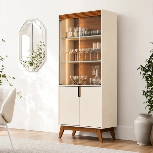 Cristaleira 4 Portas Led Paraty Off White/Canela Mobler