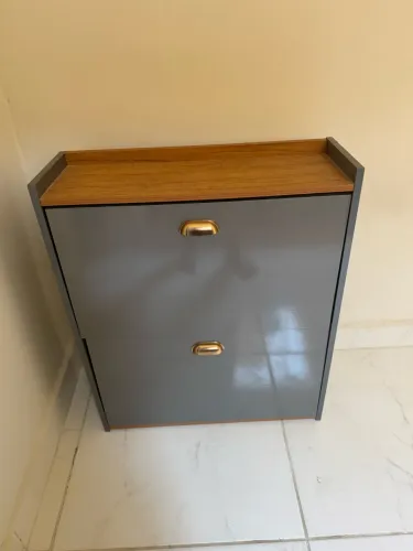 Sapateira Closet 2 Gavetas Cinza/Amadeirado - Pouco Uso