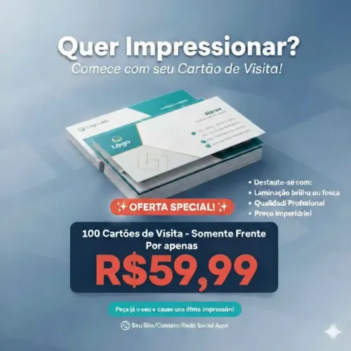 100 cartões de visita impressão só frente produção rápida, papel de 260g com laminação 