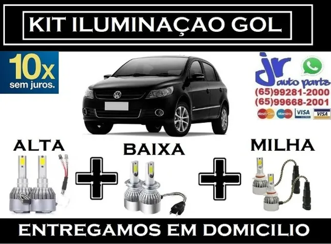 Kit Lampadas Ultra LED (Alta/Baixa/Milha) VW Gol G5 Power 6000K 12V 24V