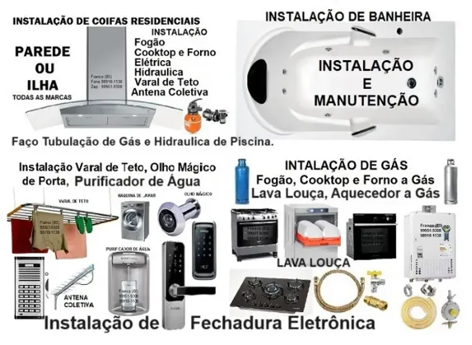 Eletricista/Bombeiro, Banheira de Hidro, Coifa, Ar Condicionado/Geladeira, Antena coletiva