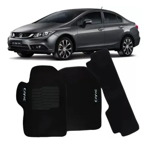 Jogo De Tapetes Civic 2012 à 2016 - Personalizado 3 Peças - Preto