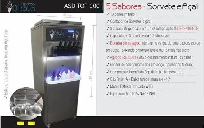 Máquinas de sorvete ou açaí expresso soft casquinha cascão 
