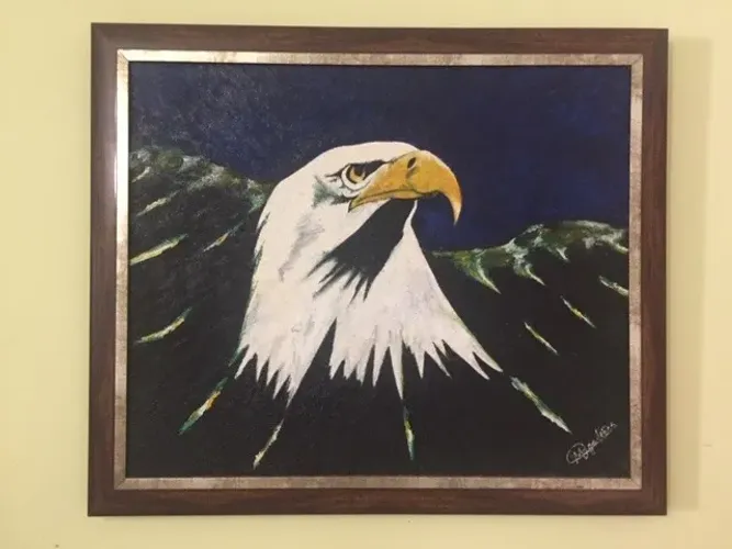 Pintura Óleo Sobre Tela Com Linda Moldura Águia 64x55