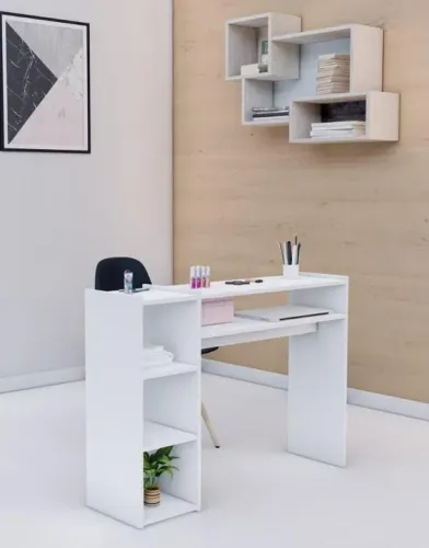 Mesa de Escritório Branca com Prateleira