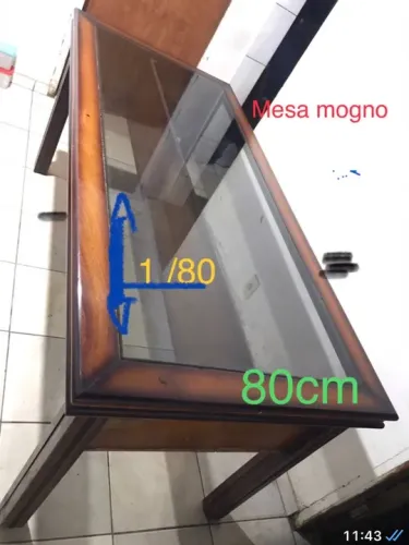 Mesa antiga madeira imbuia mogno tampo vidro