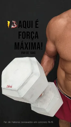 Halteres em concreto 16kg (16+16) sextavados com pegada tubular em pvc Peso Maromba Raiz