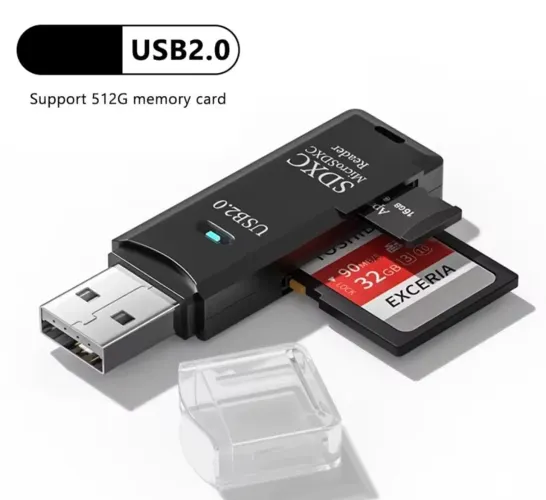 Leitor de cartão 2 em 1 USB 2.0