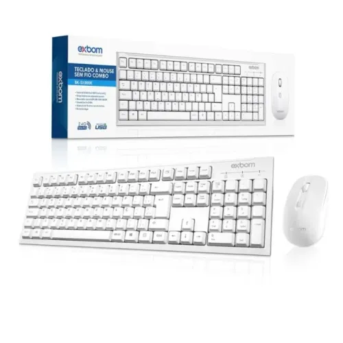 Kit Teclado e Mouse Sem Fio 2.4GHz Branco BK-S1000K