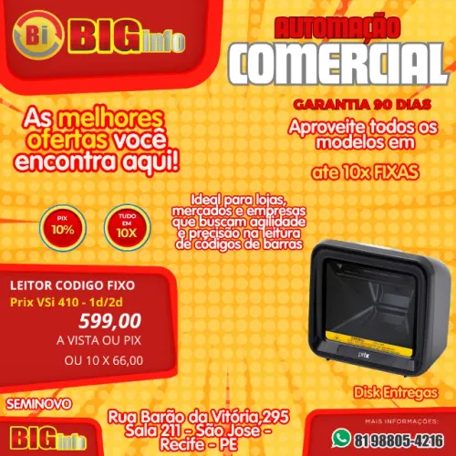 Leitor de Código de Barras Fixo 2D Prix VSi 410 (USB)