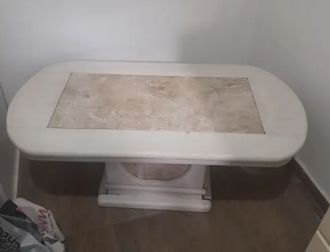 mesa de centro marmore e madeira