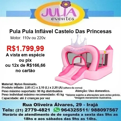 Pula Pula Inflável Castelo Das Princesas 2,85 X 2,10m