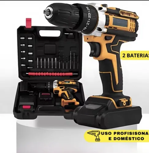 Parafusadeira, 2 baterias 21v função impacto + acessórios