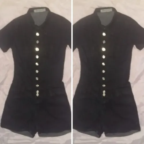 Macaquinho jeans curto feminino lindo macacão estiloso jeans preto tam 38 m (promocao