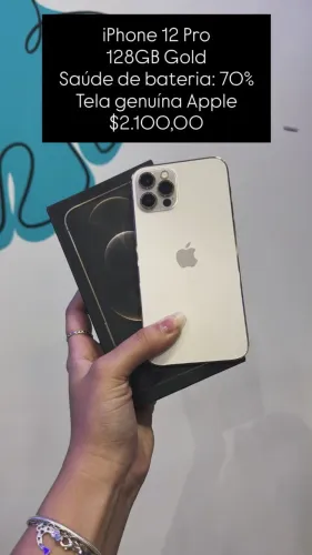 iPhone 12 Pro / 128GB / Gold / Saúde de bateria: 70% / Tela Genuína Apple / R$ 2.100,00 