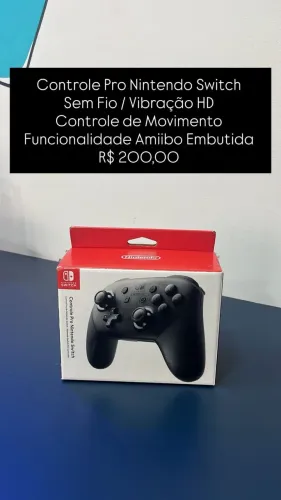 Controle Pro Nintendo Switch / Sem Fio / Vibração HD / Func. Amiibo Embutida / R$ 200,00