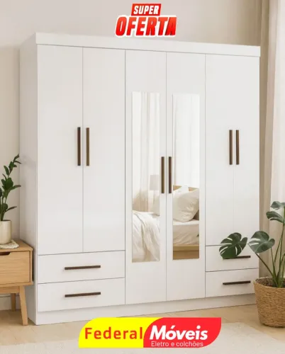 Guarda Roupa 6 Portas e 4 Gavetas com Espelho - Novo e de Alta Qualidade!