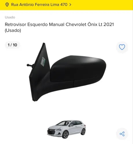 RETROVISOR ESQUERDO MANUAL CHEVROLET ONIX PLUS 