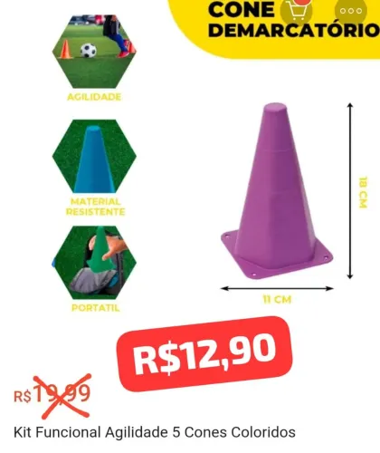 Kit 5 Cones de Demarcação Funcional Agilidade - Oferta!