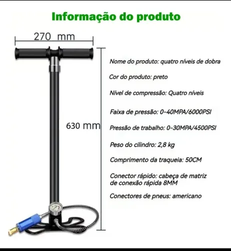 Bomba PCP 5.5de Ar Manual 4 Níveis de Dobra