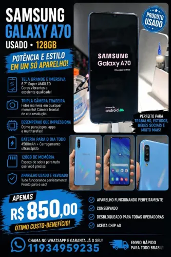 2 aparelhos usados , 1 Samsung Galaxy A13 128G e Um Samsung Galaxy A70 128G