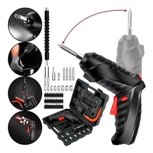 Kit Parafusadeira Elétrica Sem Fio 47 Chaves Fenda Philips 2 e 1 com Maleta 110V/220V 