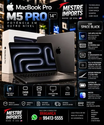 MacBook Pro M5 Pro 14 Polegadas 24GB RAM 1TB SSD Space Black Novo Lacrado Nota Fiscal