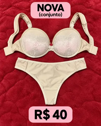 Conjunto sutiã e calcinha bege, tamanho M, novo