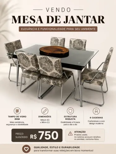 Mesa de jantar com 6 cadeiras