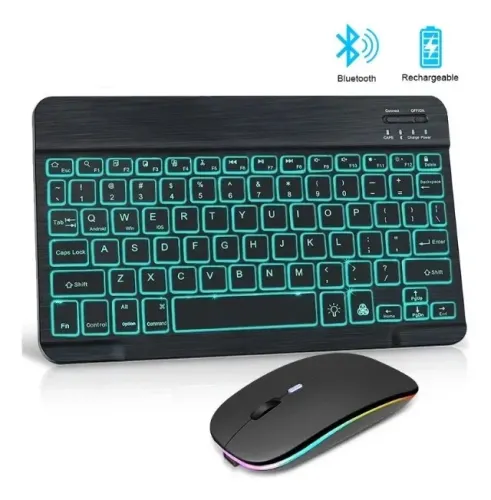 Kit Mouse Bluetooth + Teclado Bluetooth Abnt Iluminado P/ Tablets Ipads Notebooks