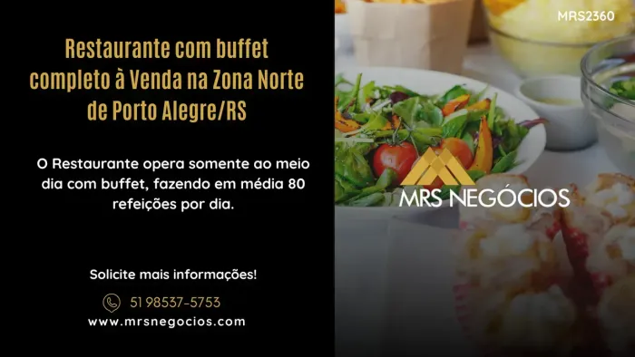 Restaurante com buffet completo à Venda na Zona Norte de Porto Alegre/RS
