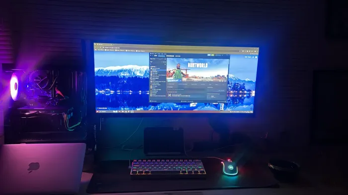 Monitor LG Ultrawide com som + suporte articulado