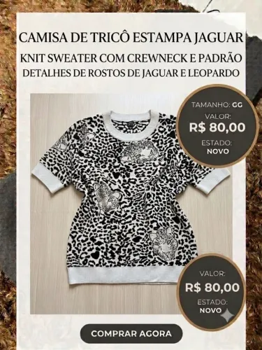 Camisa de tricô azul bebê estampa Jaguar