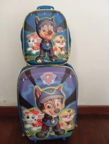 Mochila com rodinhas Chase Patrulha Canina 3D com lancheira 