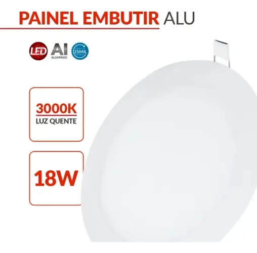 Painel Led Alu 18w 3000k Emb. Redondo 110v/220v 22cm Avant 3000k