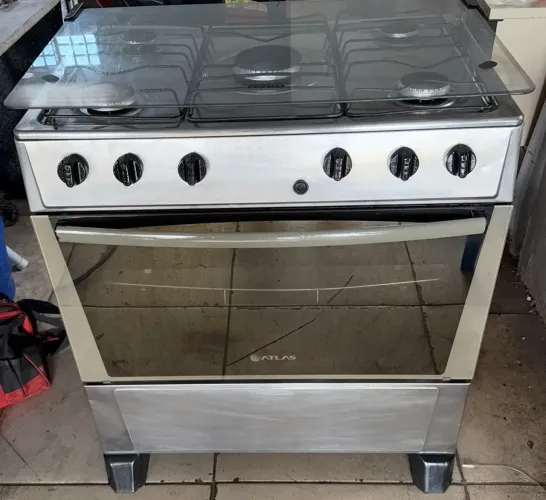 Fogão 5 bocas inox atlas usado barato conservado não é elétrico 