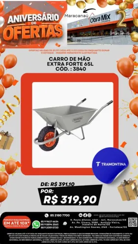 Carro de mão extra forte 65L TRAMONTINA