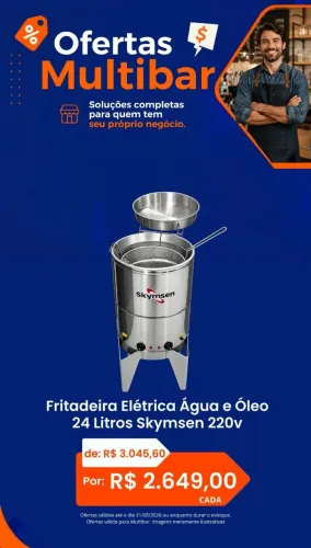 FRITADEIRA ELÉTRICA ÁGUA E ÓLEO 24 LITROS 8.000 W SKYMSEN 