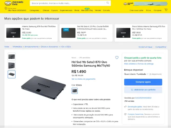 Hd Ssd 1tb Sata3 870 Qvo 560mbs Samsung Mz77q1t0
